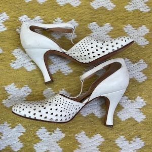 White leather strappy heels